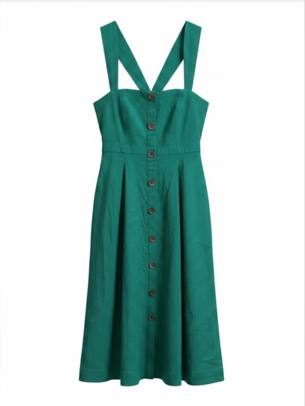 Anthropologie Maeve Green Midi Dress w/ Tortoiseshell Buttons& Pockets. Size 14